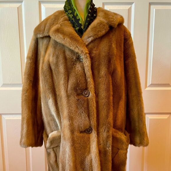 VINTAGE FAWN MINK FAUX FUR COAT BY MINCARA STYLED BY RUSSEL TAYLOR - Picture 1 of 11